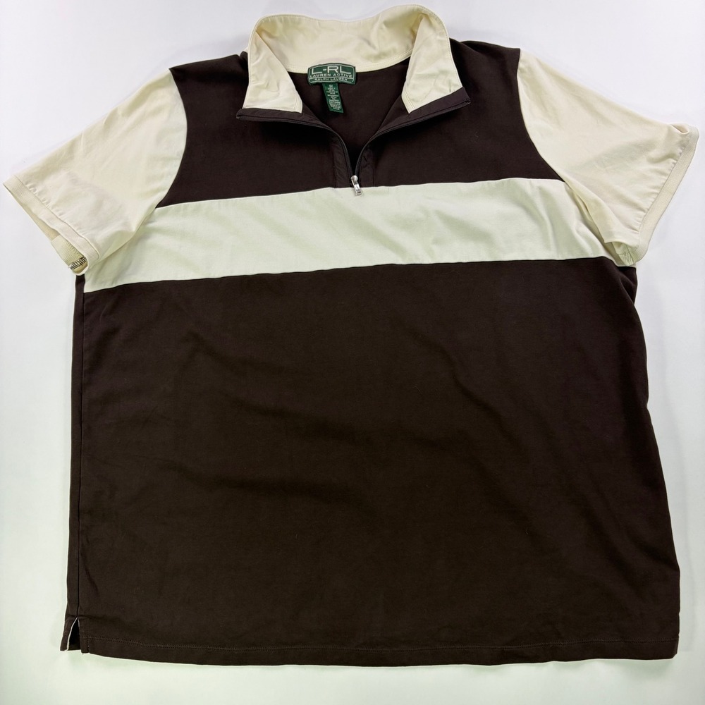 Lauren Active Ralph Lauren 1/4 Zip Polo Women 3X Brown Cream Colorblock Stretch